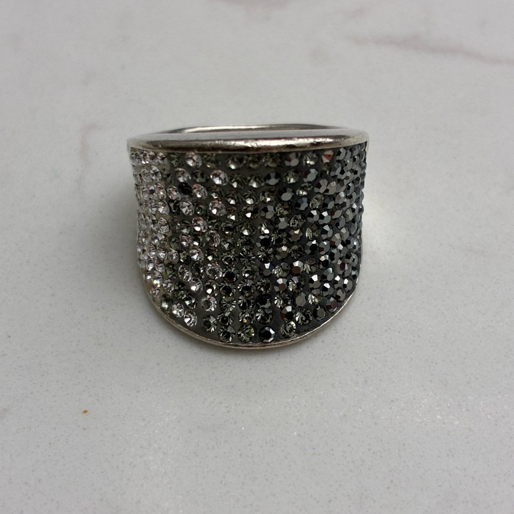 Silver and Black Ombré Crystal Ring Sterling Silver